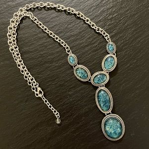 Napier Silver Tone Blue Green Enamel Drop Necklace